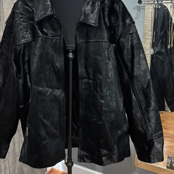 Davoucci genuineleather calf hair jacket black size 3xl men’s - Picture 3 of 7